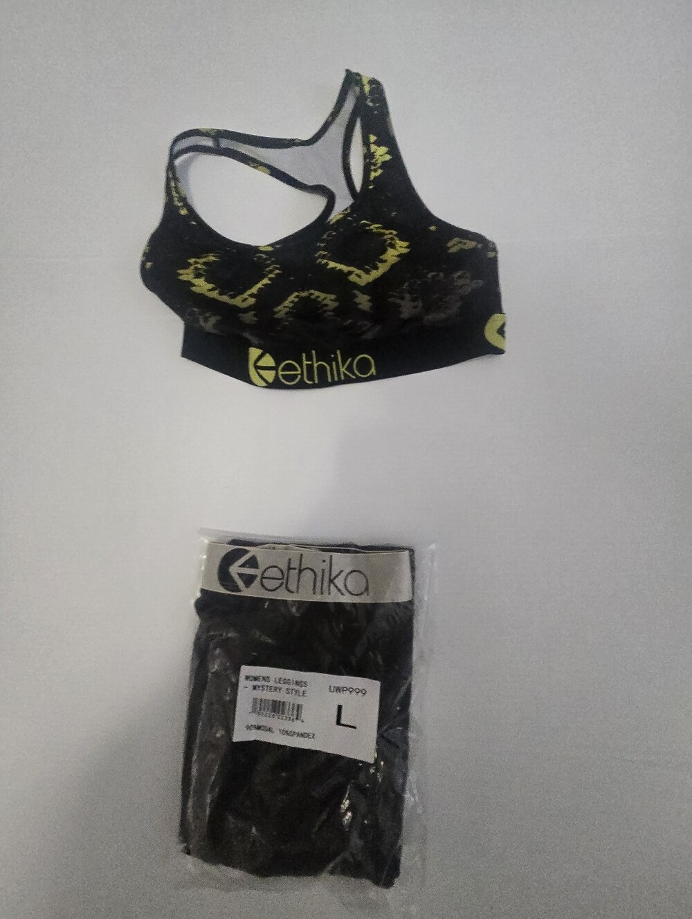 Premium 90% Modal Leggings With Ethika Black & Yellow Racerback Sports Bra With